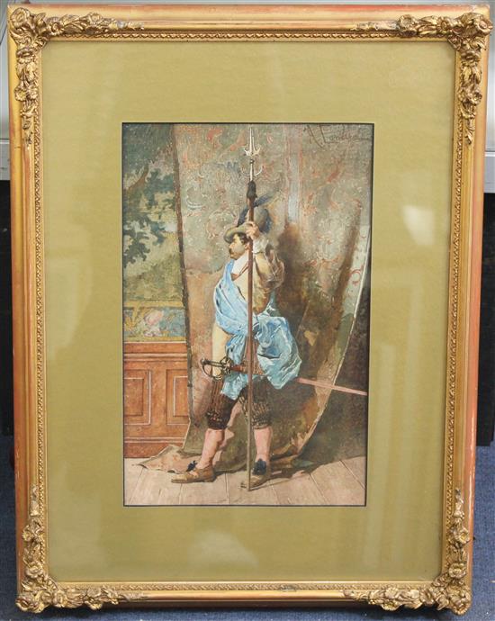 A. Cavella (19th C.) Interior with 17th century guardsmen, 14.5 x 9.25in.
